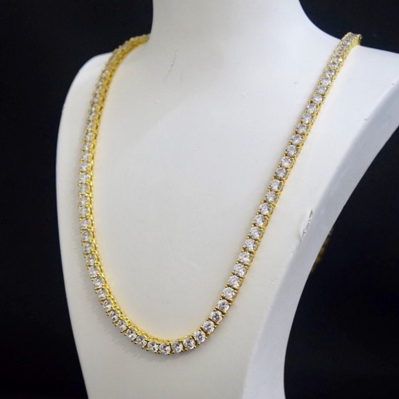 14k Yellow Gold Lab Diamond Tennis Necklace Chain - Picture 3 of 4